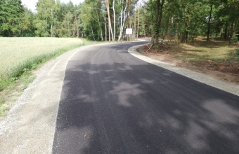 asfaltowa droga, w tle las i pole